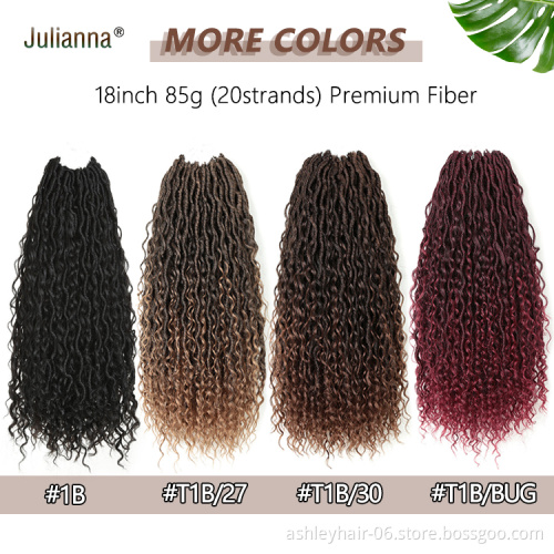 Julianna 18 inch Wholesa Synthetic Manufacturer Pre Looped Crochet Braid Hair Goddess Bohemian Faux River Locs Goddess Locs